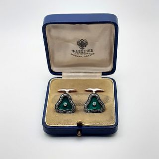 Vintage Russian Gold Diamond Enamel Cuff links