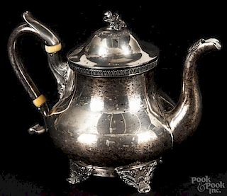 Philadelphia coin silver teapot, ca. 1830, bearing the touch of John Farr, 7 3/4'' h., 34.6 ozt.