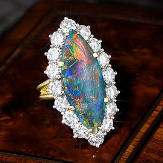 Very Fine Black Opal and Diamond Ring