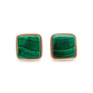 Charles Loloma
(Hopi, 1921-1991)
Yellow Gold and Malachite EarringsLot is located and will ship from Denver, Colorado.