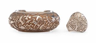 Ben Nighthorse Campbell
(Cheyenne, b. 1933)
Sterling Silver Cast Ring and Cuff Bracelet, with Petroglyph Design Lot is located and will ship from Denv