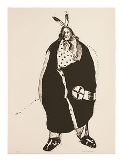 Fritz Scholder
(Luiseno, 1937-2005)
Lot is located and will ship from Denver, Colorado.Waiting Indian (from Indians Forever Suite), 1970
