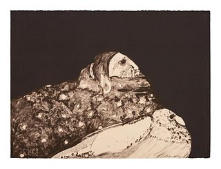 Fritz Scholder
(Luiseno, 1937-2005)
Lot is located and will ship from Denver, Colorado.Indian with Pigeon (from Indians Forever Suite), 1971
