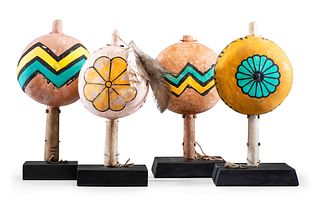 Pueblo Polychrome Gourd RattlesLot is located and will ship from Cincinnati, Ohio.
lot of 4, sizes range from 10-1/2 inches to 11-1/2 inches