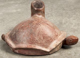 Colima pre-Columbian ceramic turtle vessel with a red slip finish