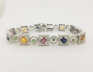 14K WG Multi-Colored Precious Stone Bracelet