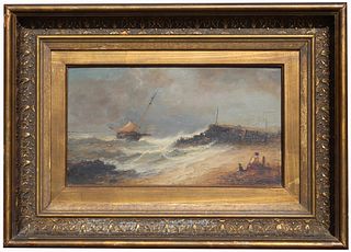 R. Salmon, 19th C. Coastal Painting with Figures