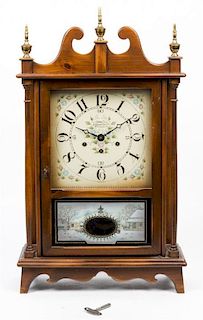 A Federal Style Pillar and Scroll Shelf Clock Height 28 1/2 inches.
