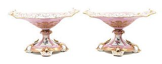 A Pair of Russian Porcelain Centerpiece Bowls Height 13 x width 21 inches.