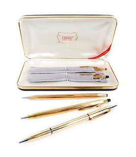 A Collection of Gold Filled Pens and Pencils, Cross Length of longest 5 3/4 inches.