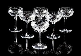 A Set of Ten Cut Glass Champagne Coupes Height 5 5/8 inches.