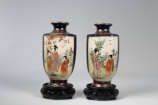 Signed, (2) Japanese Meiji Period Kinkozan Vases