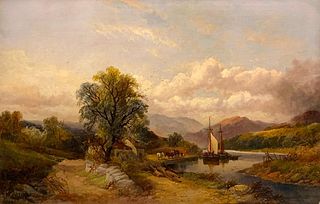 Joseph Horlor Oil, Severn River, Wales, c.1870