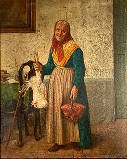 19thc. Continental School Oil, Old Woman