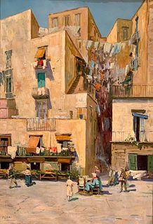 Gustavo Pisani Oil,Naples Street Scene