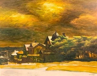 Raphael Gleitsmann Oil, Hill Town, Yellow Light