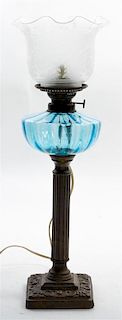 An American Brass and Glass Fluid Lamp Height overall 23 1/2 inches.