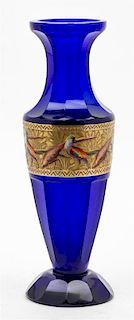 An Enameled Bohemian Cobalt Glass Vase Height 12 1/4 inches.