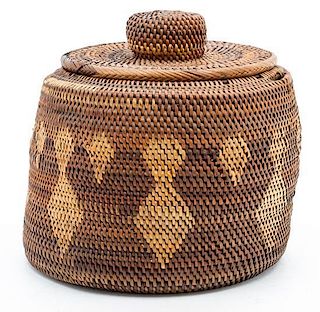 A Native American Woven Basket Height 7 inches.