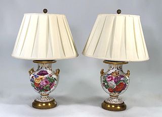 Lovely Pair of English Derby Urns as Table Lamps,c.1800