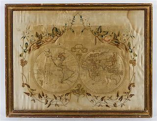 * A Needlework Map Height 18 3/4 x width 24 3/4 inches.