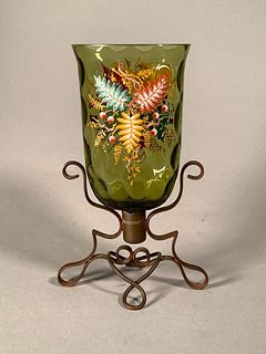 Harrach Enameled Glass Vase on Stand