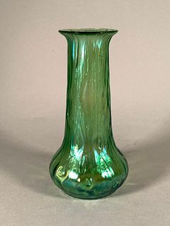 Loetz or Bohemian Iridescent Green Glass Vase