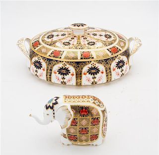 A Royal Crown Derby Porcelain Tureen Width over handles 12 inches.