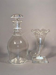 A Steuben Crystal Decanter and a Cornucopia Vase