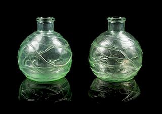 A Pair of Blown Glass Fire Grenades Height 3 5/8 inches.