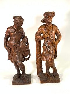 3'T Carved Oak Figures by Chapman,Shepherd & Shepherdess