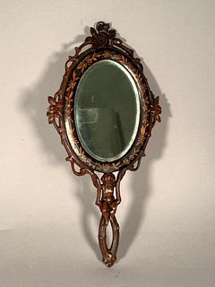 Italian Inlaid and Carved Wood Hand Mirror, 19thc.