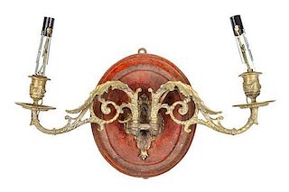 * A Pair of Gilt Metal Two-Light Sconces Width 17 inches.