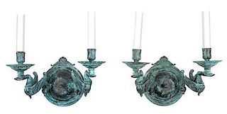 * A Pair of Empire Style Patinated Metal Sconces Height 11 inches.