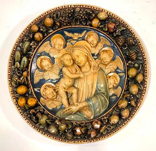Glazed Plaster Della Robbia Roundel Madonna and Child Plaque