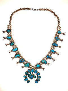 Bisbee Mountain Turquoise Squash Blossom Necklace
