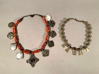Two Moroccan Berber Coral and Silver Necklaces