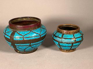 Two Syrian Antique Enamel on Copper Bowls