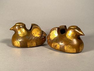 Pair of Japanese Bronze Scroll Weights
