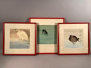 Three Japanese Color Woodblocks,Water Birds