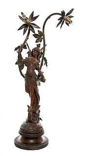 An Art Nouveau Cast Metal Figural Lamp Height overall 26 1/4 inches.