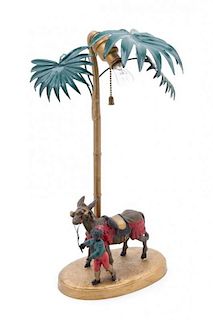 A German Cold Painted Cast Metal Figural Lamp Height 13 3/8 inches.