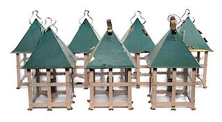 A Set of Seven Painted Brass Lanterns Height 15 1/4 inches.