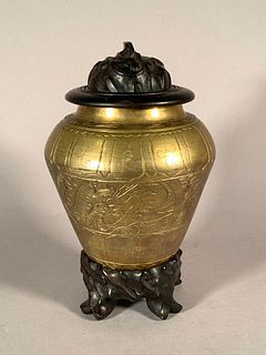 Chinese Brass Vase on Stand
