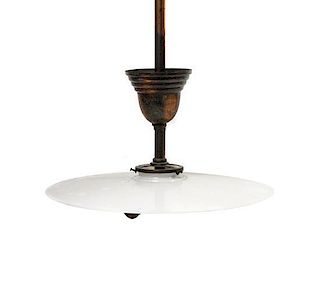 A Two Light Ceiling Fixture. Diameter of shade 15 3/4 inches.
