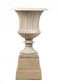 A Victorian Style Cast Iron Garden Urn Height 26 1/4 inches.