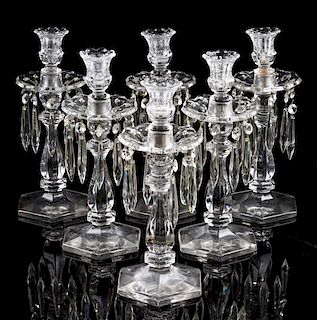 A Set of Six Molded Glass Candlesticks Height 11 1/2 inches.