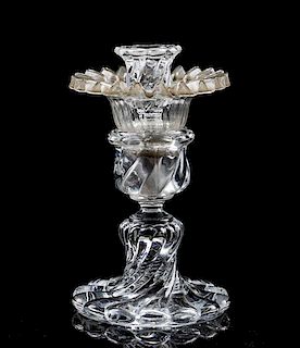 A Molded Glass Candlestick Height 8 1/2 inches.