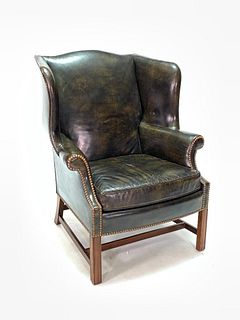 Leather Upholstered Chippendale Style Wingback Armchair
