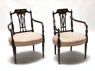 Pair of American Sheraton Paint Decorated Armchairs,c.1810